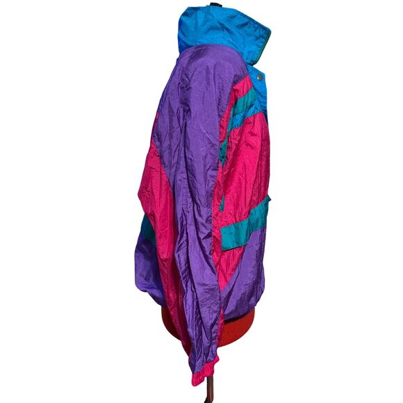 Vintage Natural Issue Women's Large Bright Retro 90s Windbreaker Jacket Zip Up - Picture 2 of 6